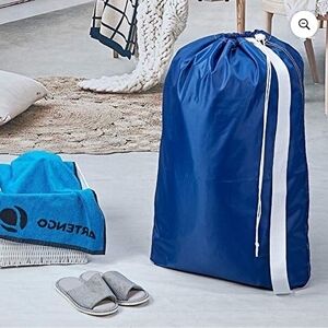 HOMEST Blue Nylon Laundry Bag with Strap Jumbo Machine Washable Laundry Backpack